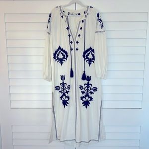 Zara | Dresses | Boho Embroidered Zara Maxi Dress With Tassels In Cotton  And Linen Never | Poshmark